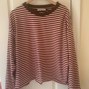 Princess Polly Brown and Pink Striped Ribbed Top